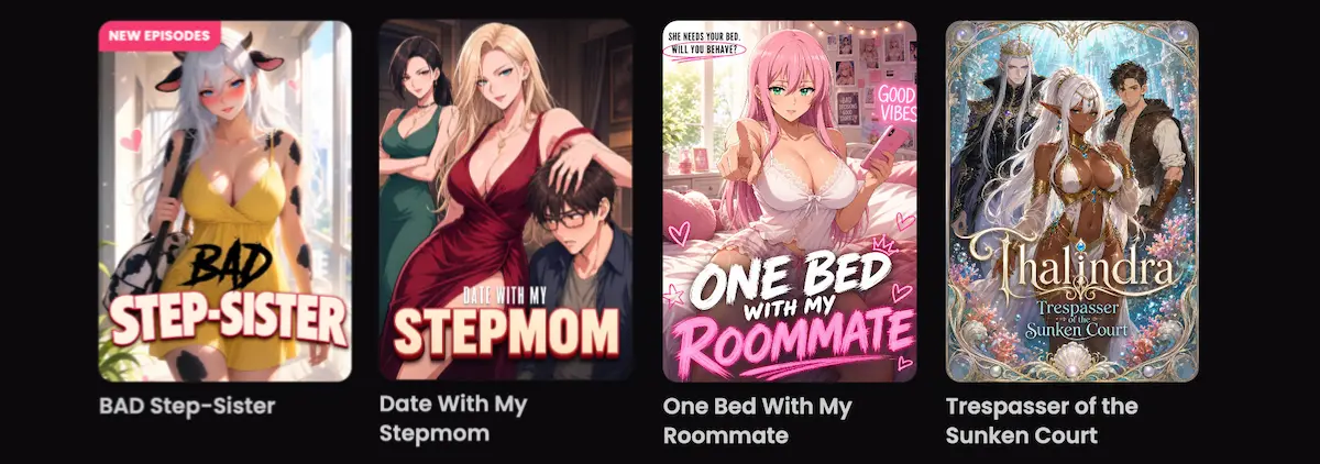 Anime-style series on Candy Shorts: BAD Step-Sister, Date With My Stepmom, One Bed With My Roommate and Trespasser of the Sunken Court